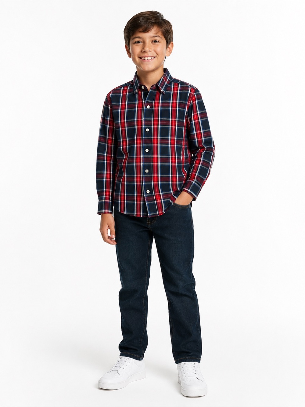 Boys Red & Navy Plaid Button-Down Shirt - 0027